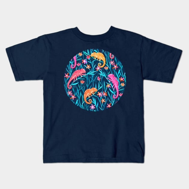 Colorful Chameleons in the Wild Grass Kids T-Shirt by micklyn
